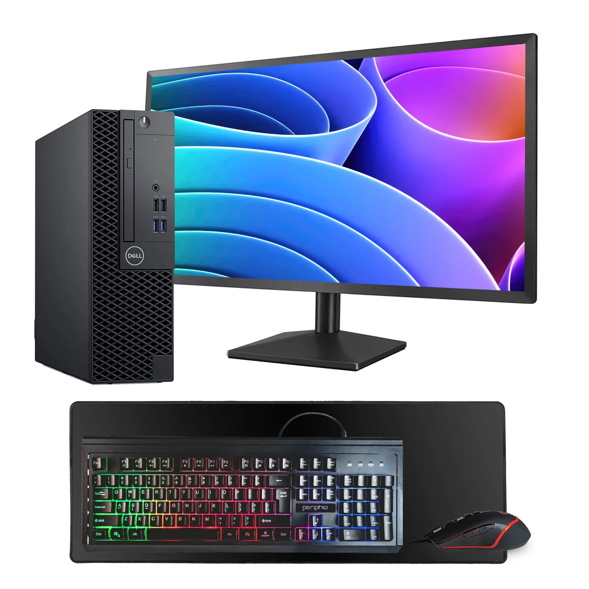 DELL DELL OptiPlex 3070 desktop PC i5-9500 16GB DDR3 500GB SSD 24" monitor GeForce 1030 — product photo