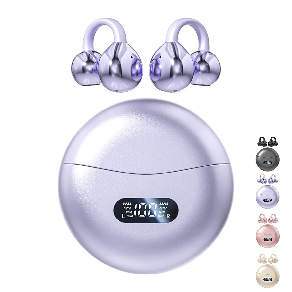 No Sew No Sew M79-Purple Clip-On Earbuds Open Ear Bluetooth 5.4 60H Purple — product photo