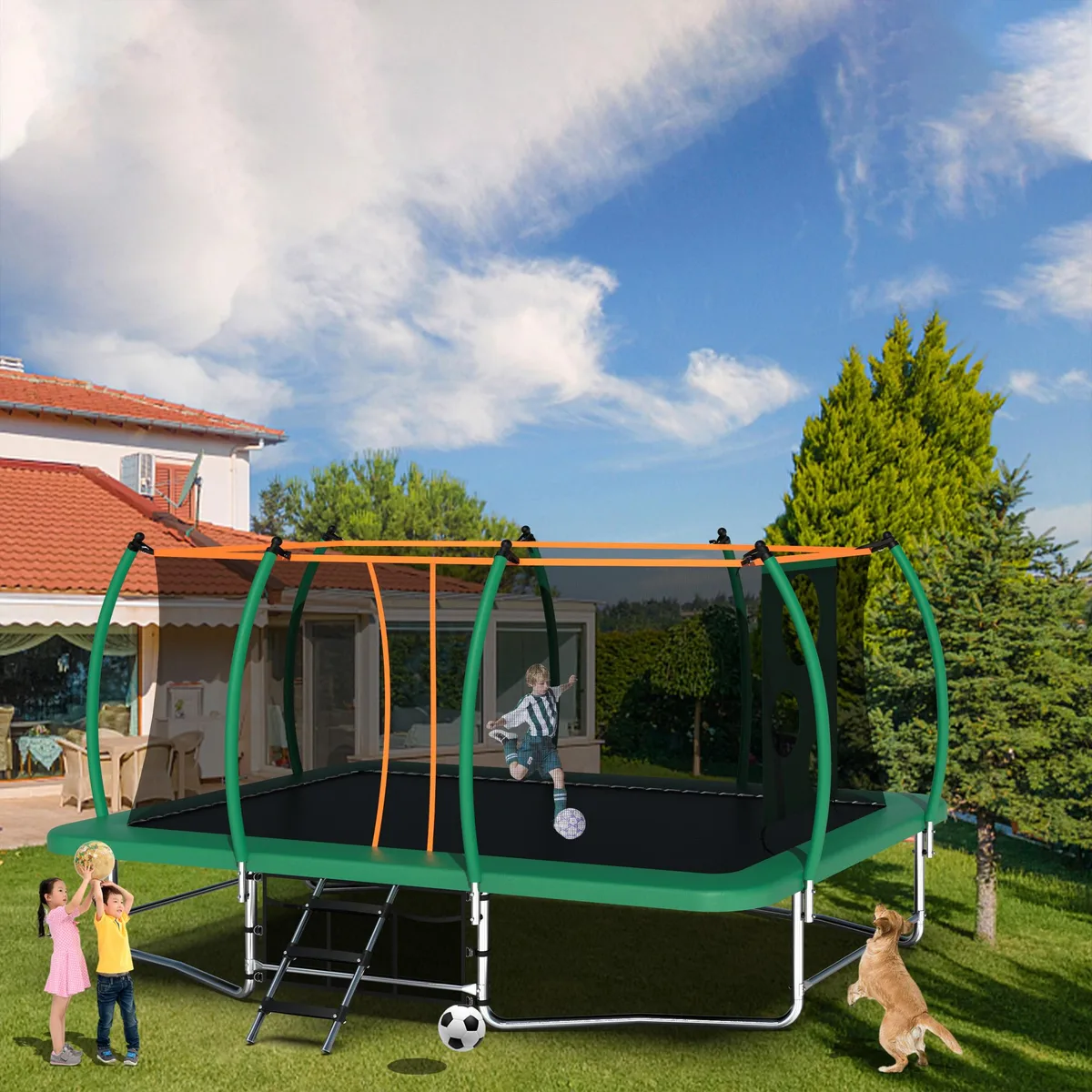 MERSCO MERSCO 10x16FT Rectangle Trampoline Green Football Bag Enclosure Net — product photo