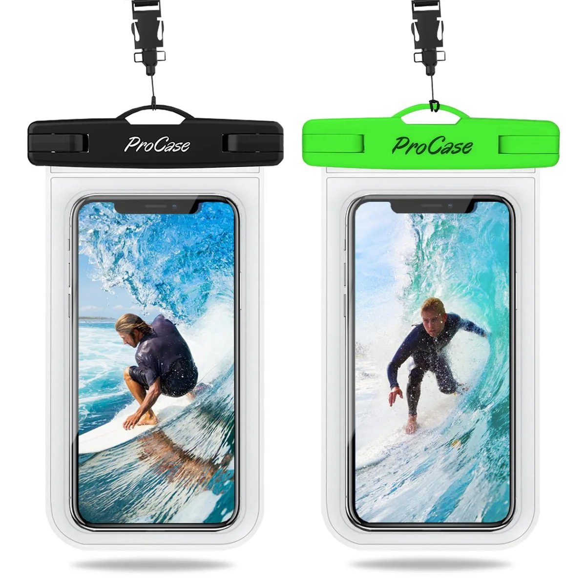  ProCase PC-08367905 2-Pack Waterproof Phone Case Up to 7" IPX8 100ft Clear/Green — product photo
