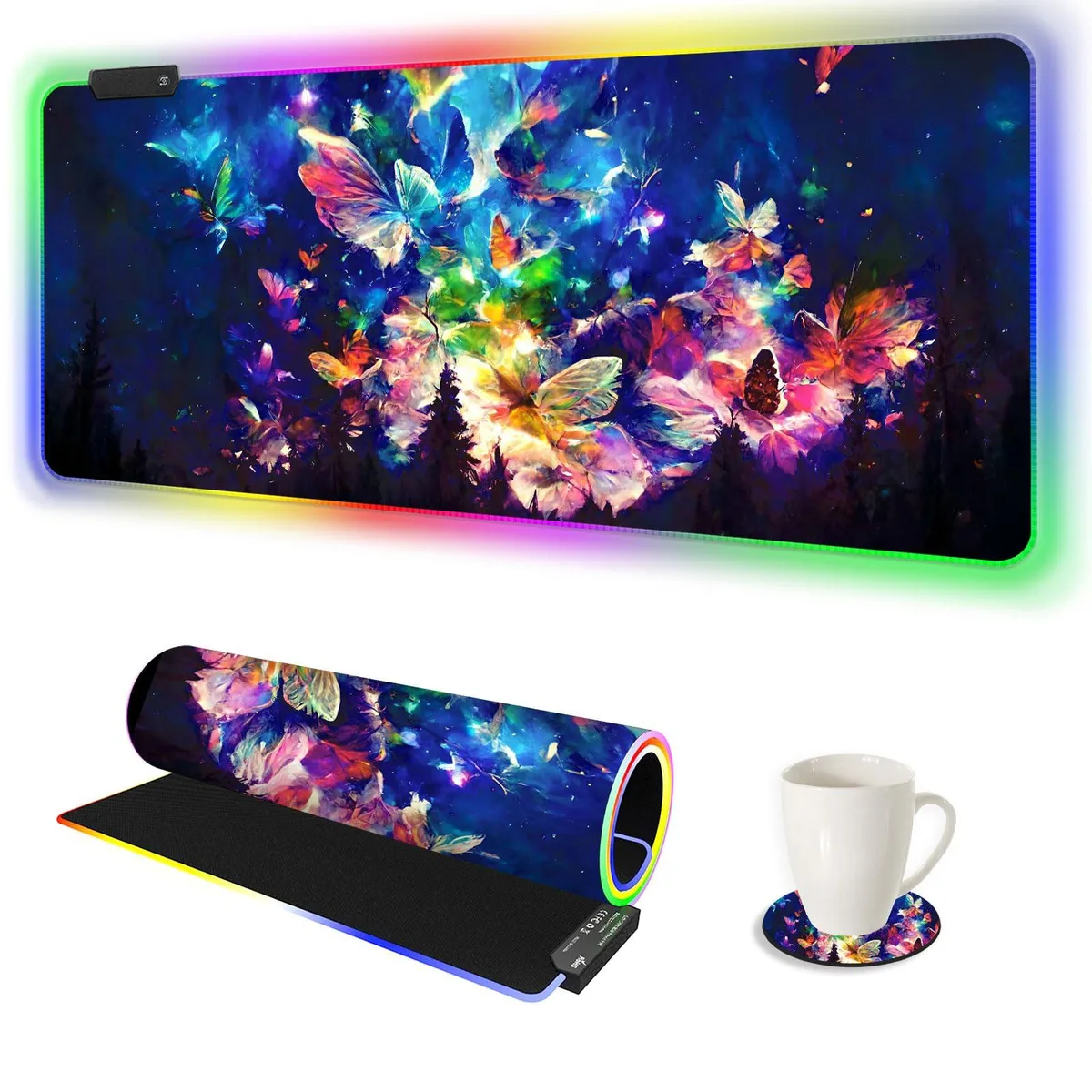 KEHIPI KEHIPI RGB LED Mouse Pad 14 Modes 35.4 x 15.8 in Colorful Abstract Butterfly — product photo