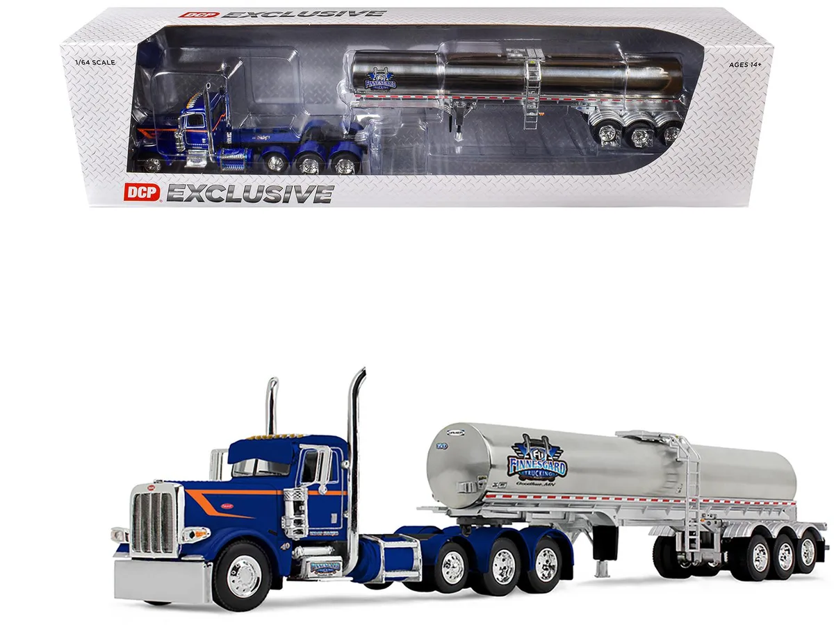 First Gear First Gear Peterbilt 389 Tri-Axle Day Cab with Walker Food Grade Tank Trailer Blue Orange 1/64 Diecast — product photo