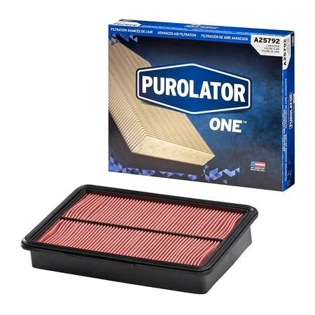 Rectangular pleated paper air filter with orange frame and model number A25792