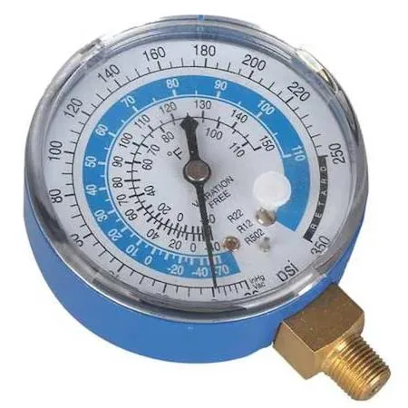 Blue low-side HVAC gauge with 2-3/4 inch dial reading 350 psi