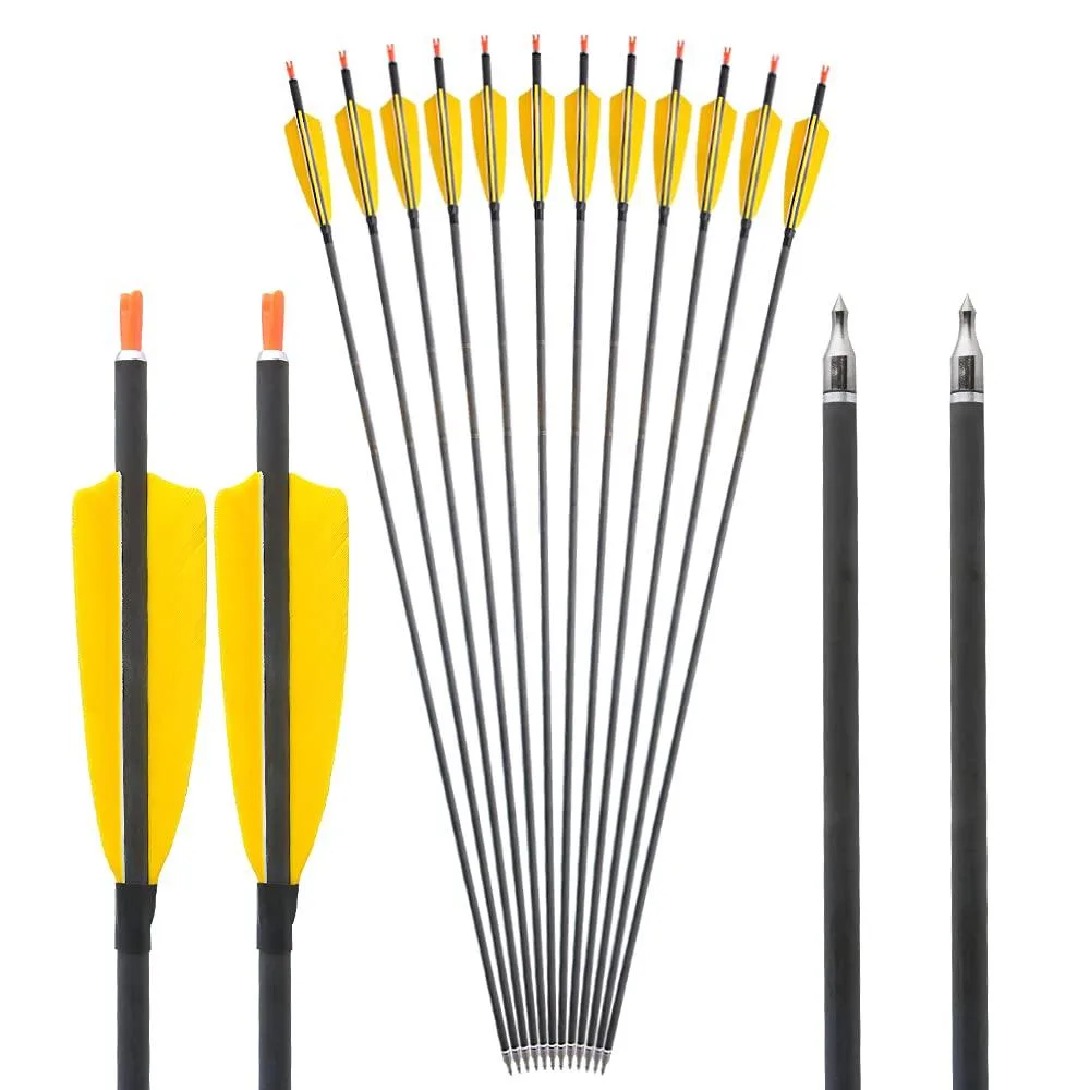 wolfman wolfman SHARROW 33" Carbon Arrows 400 Spine 100gr Tips 12pcs Yellow — product photo