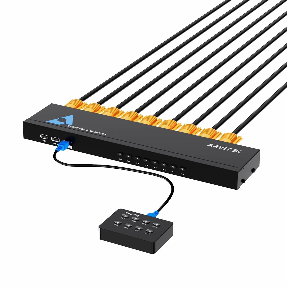 Bipra Bipra 8 Port VGA KVM Switch with 8 Cables, Wired Controller, Rack Ears — product photo
