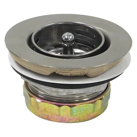 Silver stainless steel sink drain strainer with round holes and threaded connection