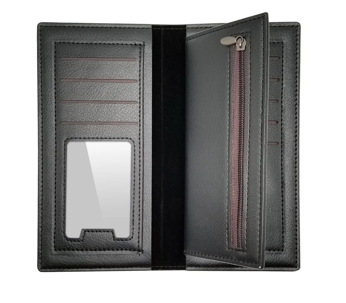 9toa Wallet-a1-black genuine leather bifold wallet 10 card slots 7.28 x 3.54 in — product photo