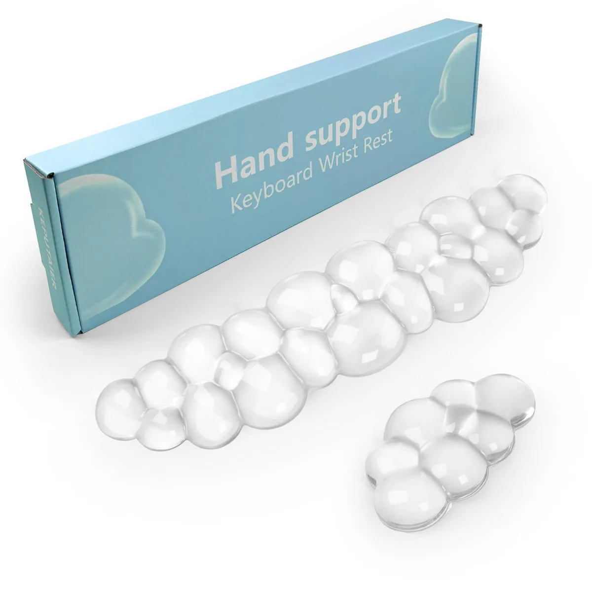 White cloud-shaped foam wrist rest with gel base, 10 x 4 inches