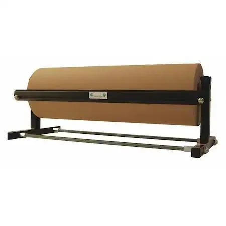 Black steel horizontal kraft paper dispenser, 30 by 13 by 11 inches, holds 24 inch roll
