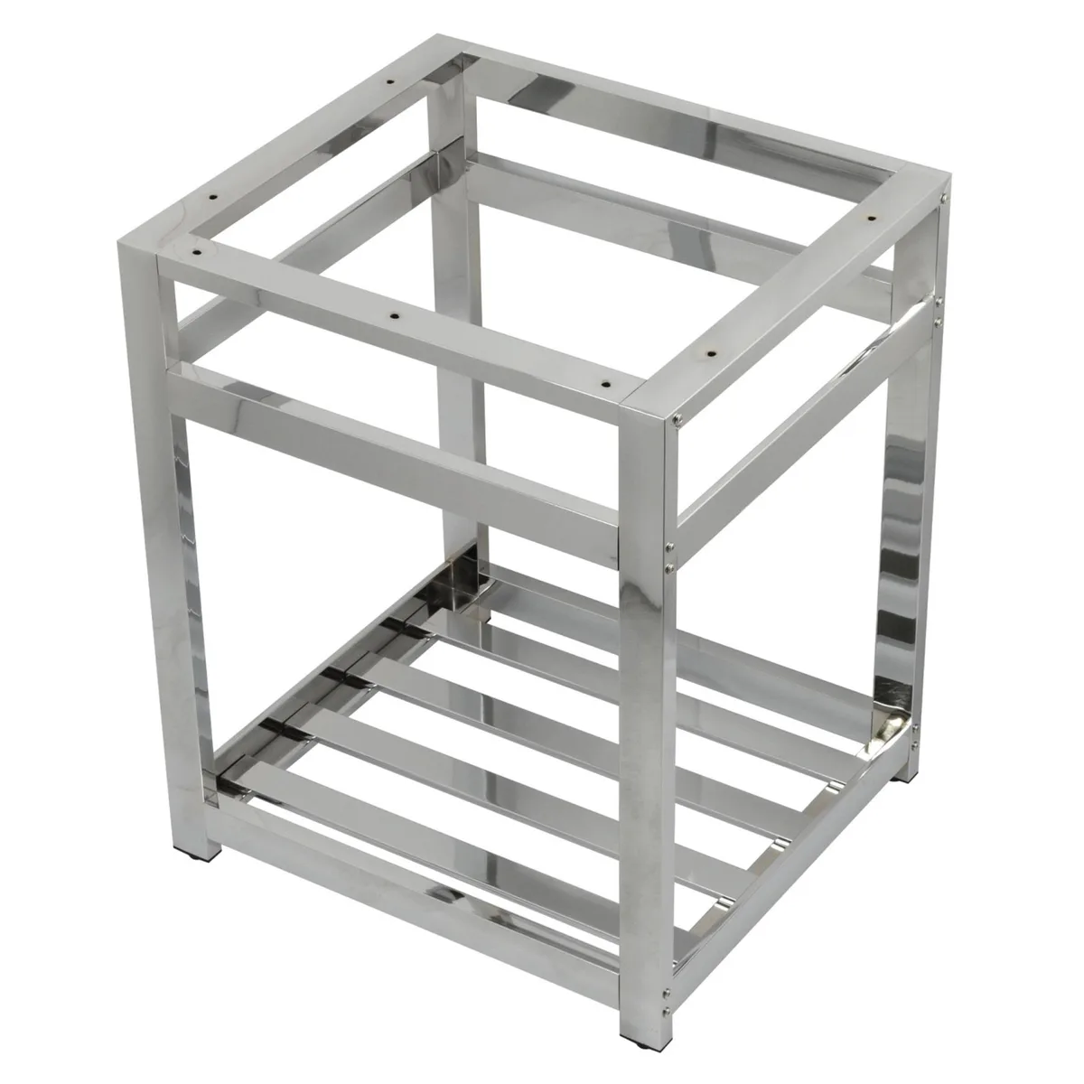 Rectangular steel console sink base, polished chrome finish, 25 by 22 inches