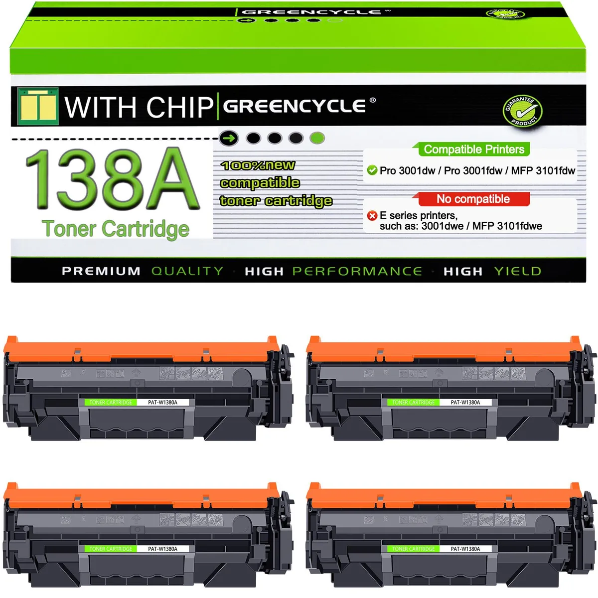 GREENCYCLE GREENCYCLE W1380A toner cartridge 4-pack black 1500 pages — product photo