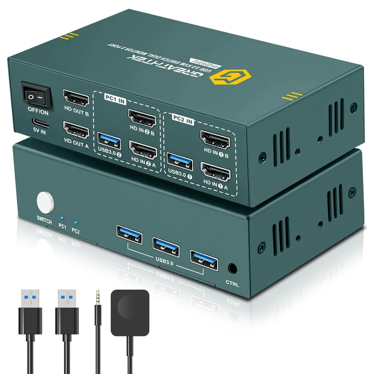 Explus-C Explus-C HDMI KVM Switch Dual Monitor 2 PC 4K@60Hz USB 3.0 3 Port — product photo