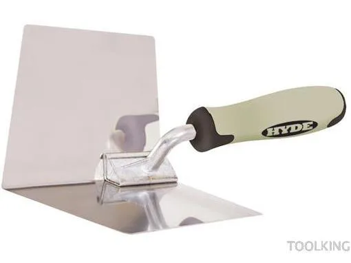 Stainless steel inside corner tool with flexible 103 degree blade and overmolded handle
