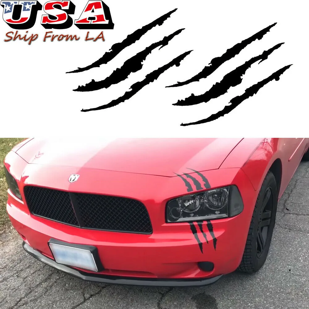 Pair of black 14 inch vinyl claw monster decals with reflective finish