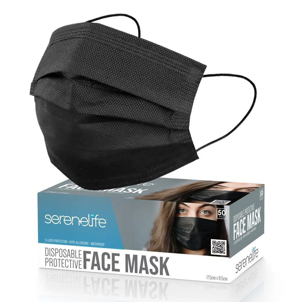 SereneLife SereneLife 50 Pcs Disposable Face Masks 3 Layer Black 6.89 x 3.74 — product photo