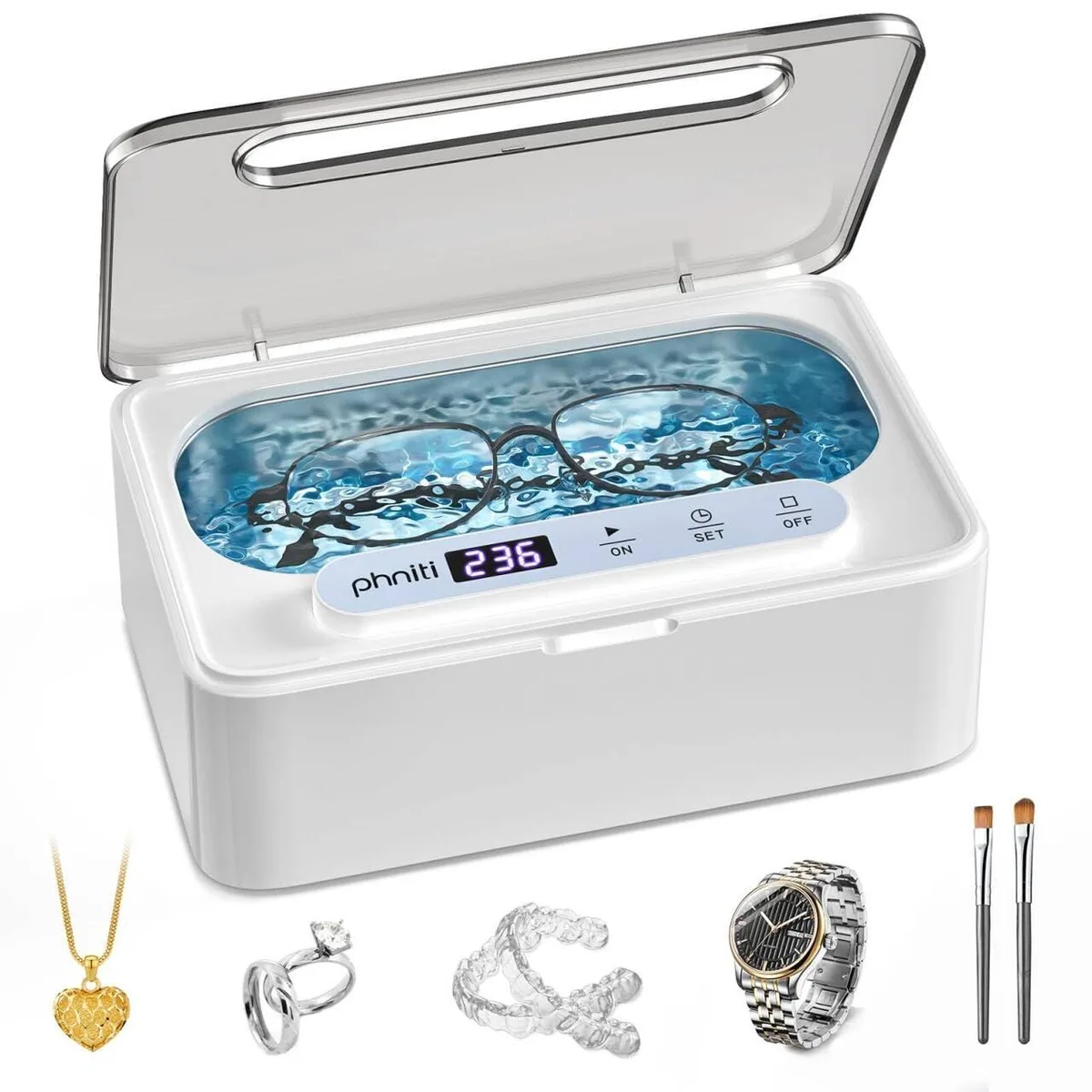  Phniti Ultrasonic Cleaner 47kHz 330ml White — product photo