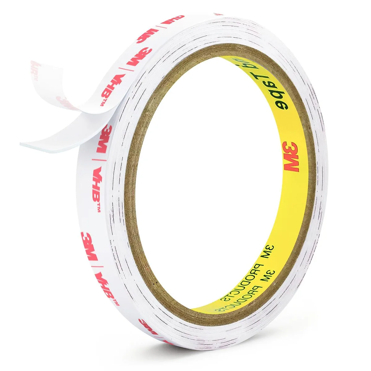 White acrylic foam tape roll .39 inch wide 9.85 feet long