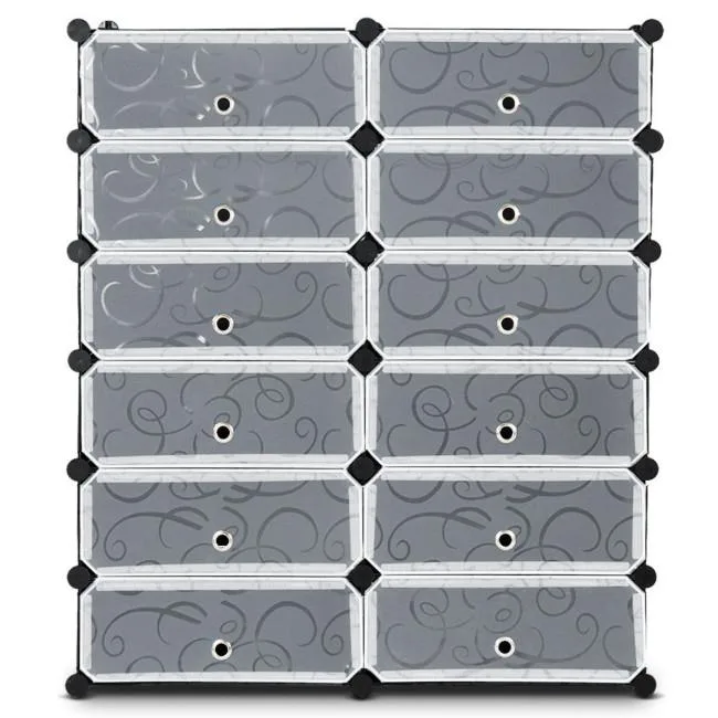 SlickBlue SlickBlue 12-Cube DIY Portable Plastic Shoe Rack with Transparent Doors Black — product photo