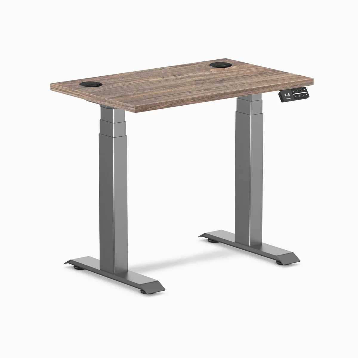 Desky Desky Dual Mini Sit Stand Desk Natural Walnut Space Gray 32 x 20 in with Grommets — product photo