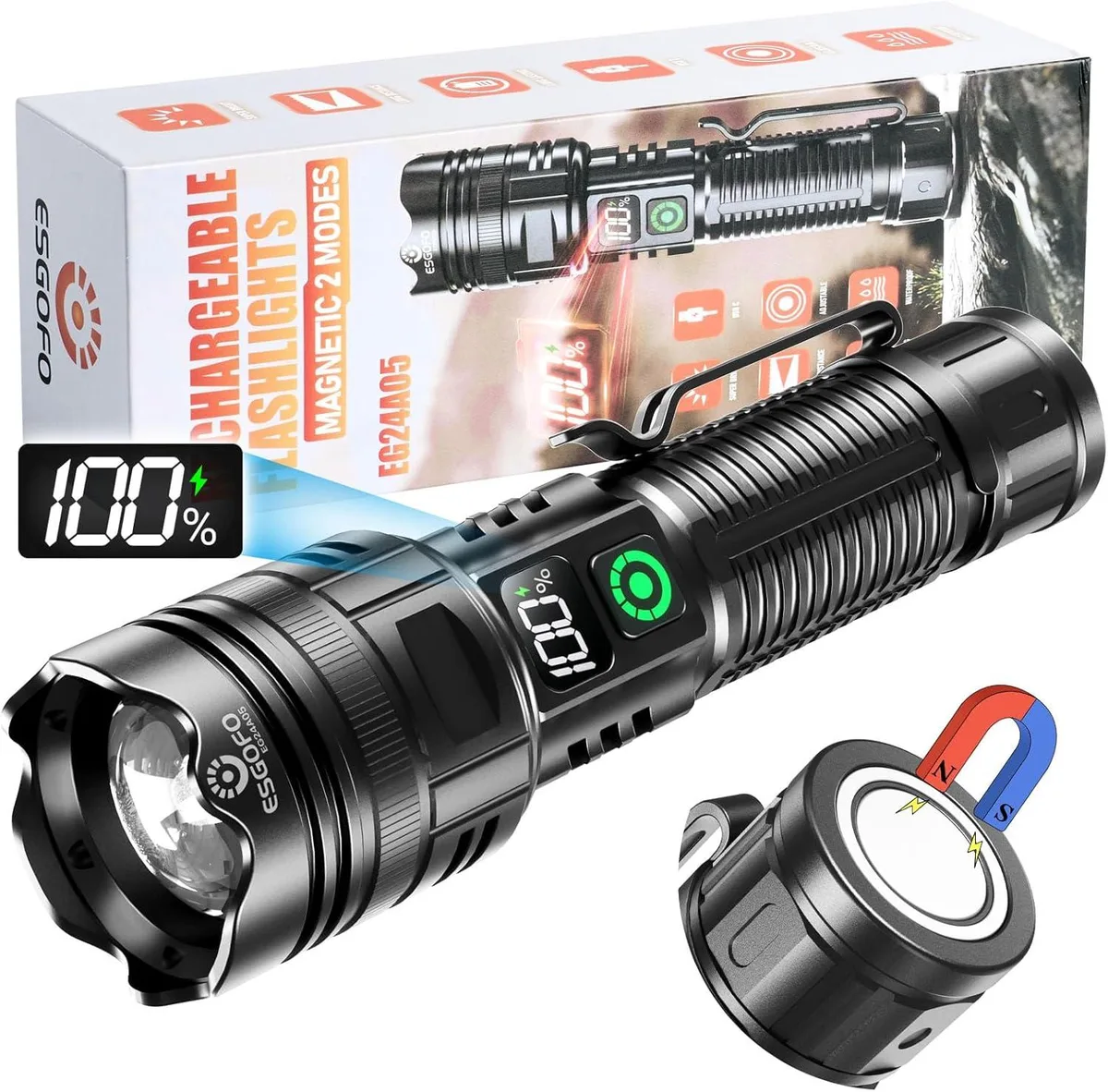 Three small cylindrical flashlights, matte aluminium finish, pocket-sized with Type-C ports