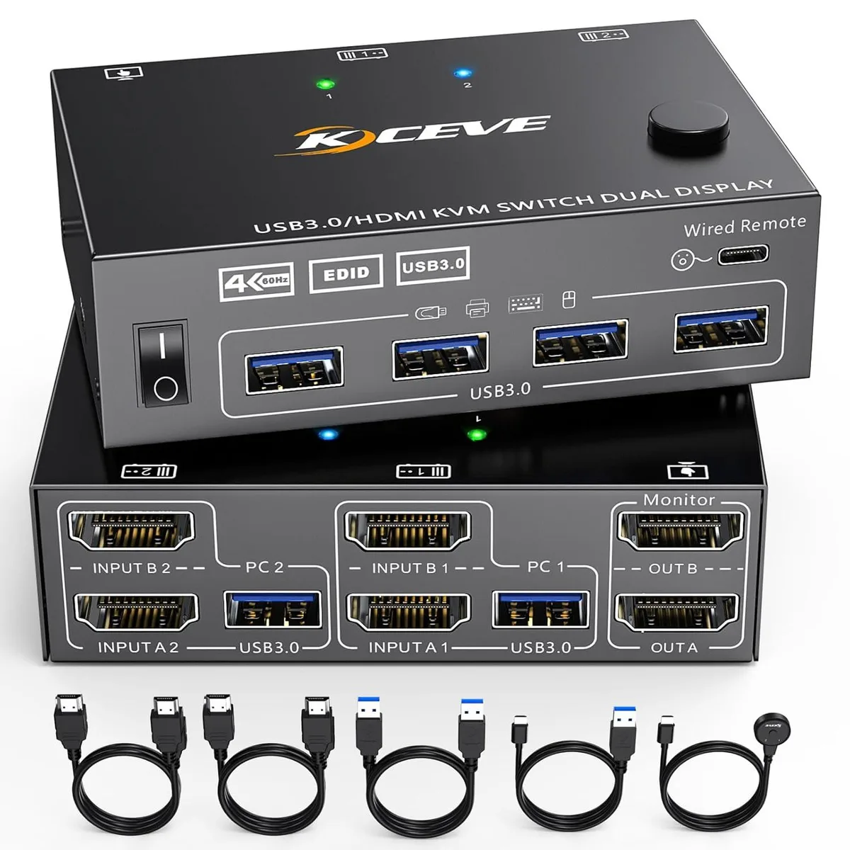 GCROWN GCROWN Dual Monitor HDMI KVM Switch 4K 60Hz 2K 144Hz USB 3.0 4 Ports — product photo