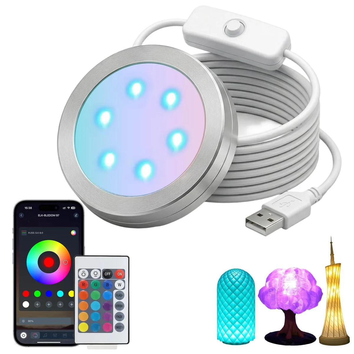 Uczdru LED Lamp Kit 001 UYD0025U1 IR App Control RGB 16M Colors Timer Group USB 5V — product photo