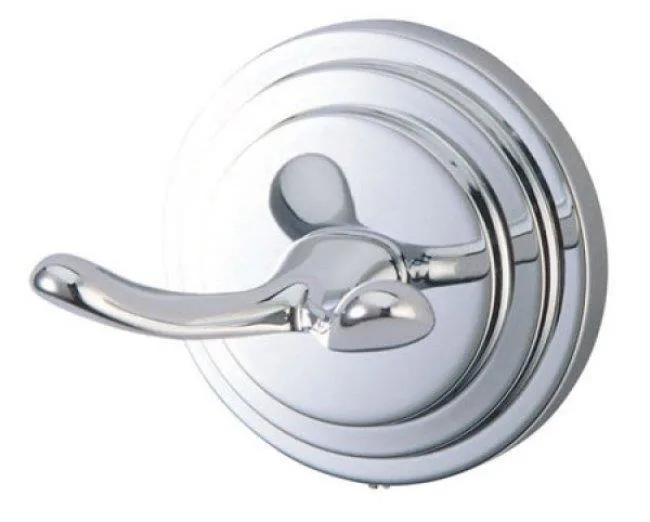 A double robe hook in satin nickel finish