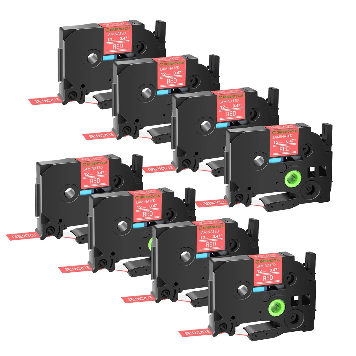 GREENCYCLE GREENCYCLE TZe-435 12mm White on Red Laminated Tape 8 Pack — product photo