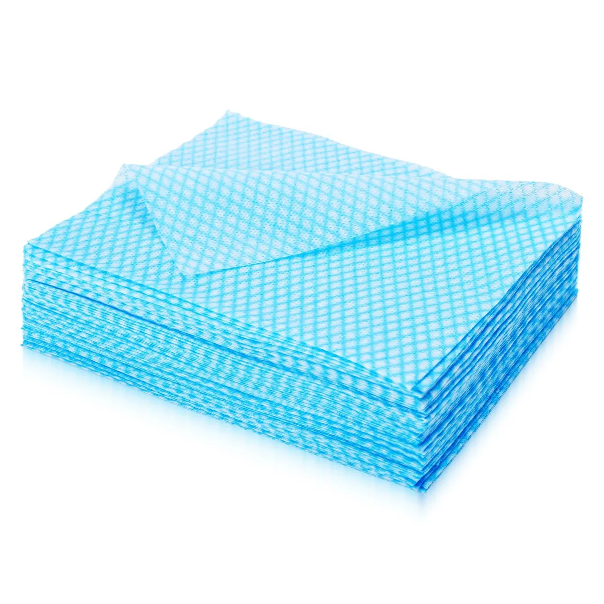 Blue checkered non-woven cleaning cloths, pack of 60, each 13.8 by 15.7 inches