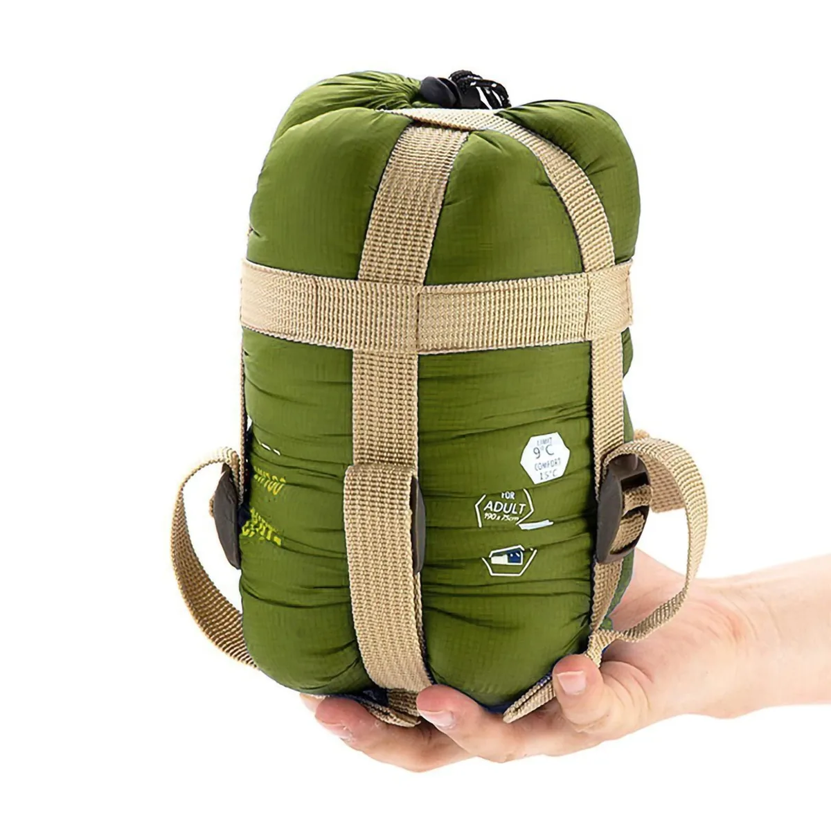Beige medium envelope sleeping bag with compression sack