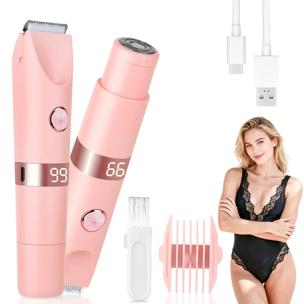 Multicolor electric shaver with dual heads, LED display, charger and cleaning brush