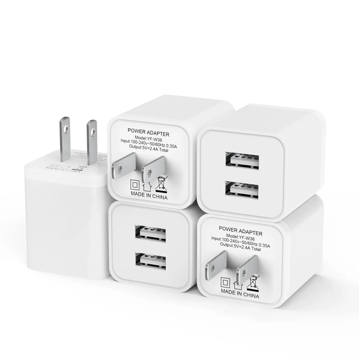 No Sew No Sew 5-pack 2.4A dual USB wall charger white — product photo