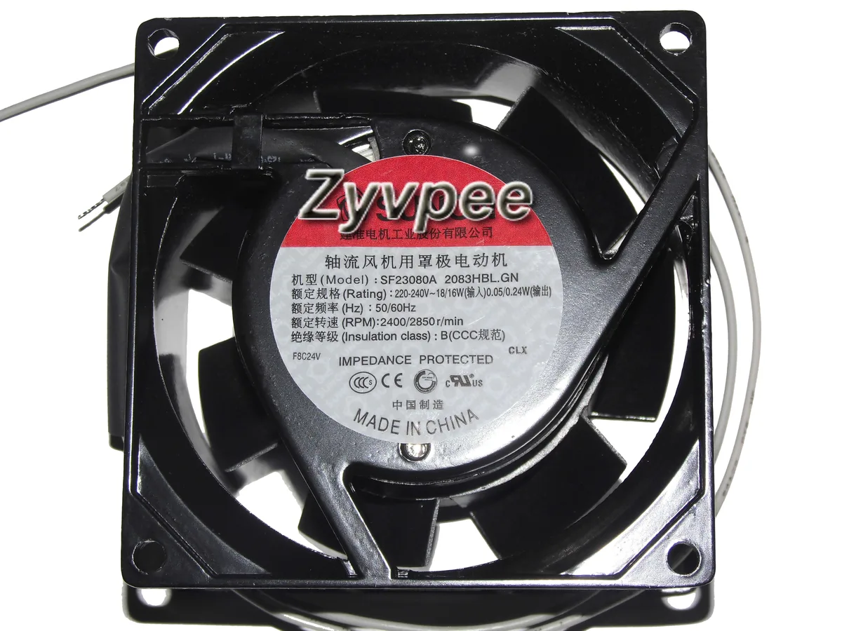 Zyvpee Zyvpee 80mm 8038 2083HBL.GN AC230V 2 Wires Metal Frame Axial Fan — product photo