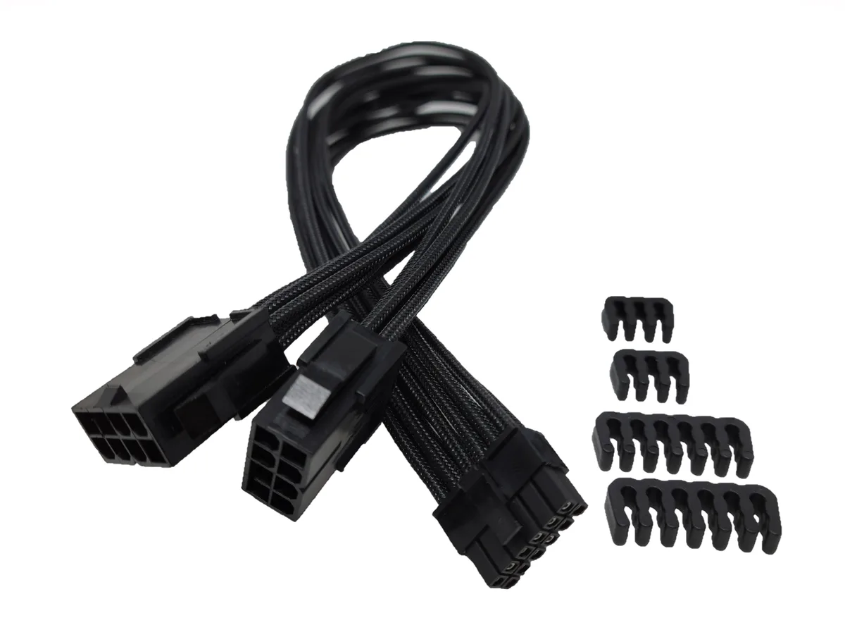 Micro Connectors Micro Connectors 12-Pin to Dual 8-Pin PCIe GPU Extension Cable 300mm Black — product photo