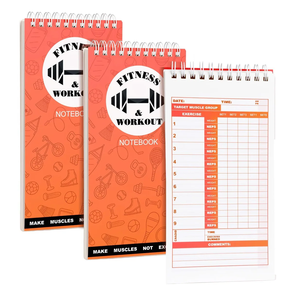  PruQuaiy js-001 Orange 3-Pack Workout Planner 140 Pages — product photo
