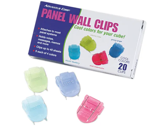 Advantus Advantus 75307 Fabric Panel Wall Clips, Standard, Assorted Cool Colors, 20 Pack — product photo