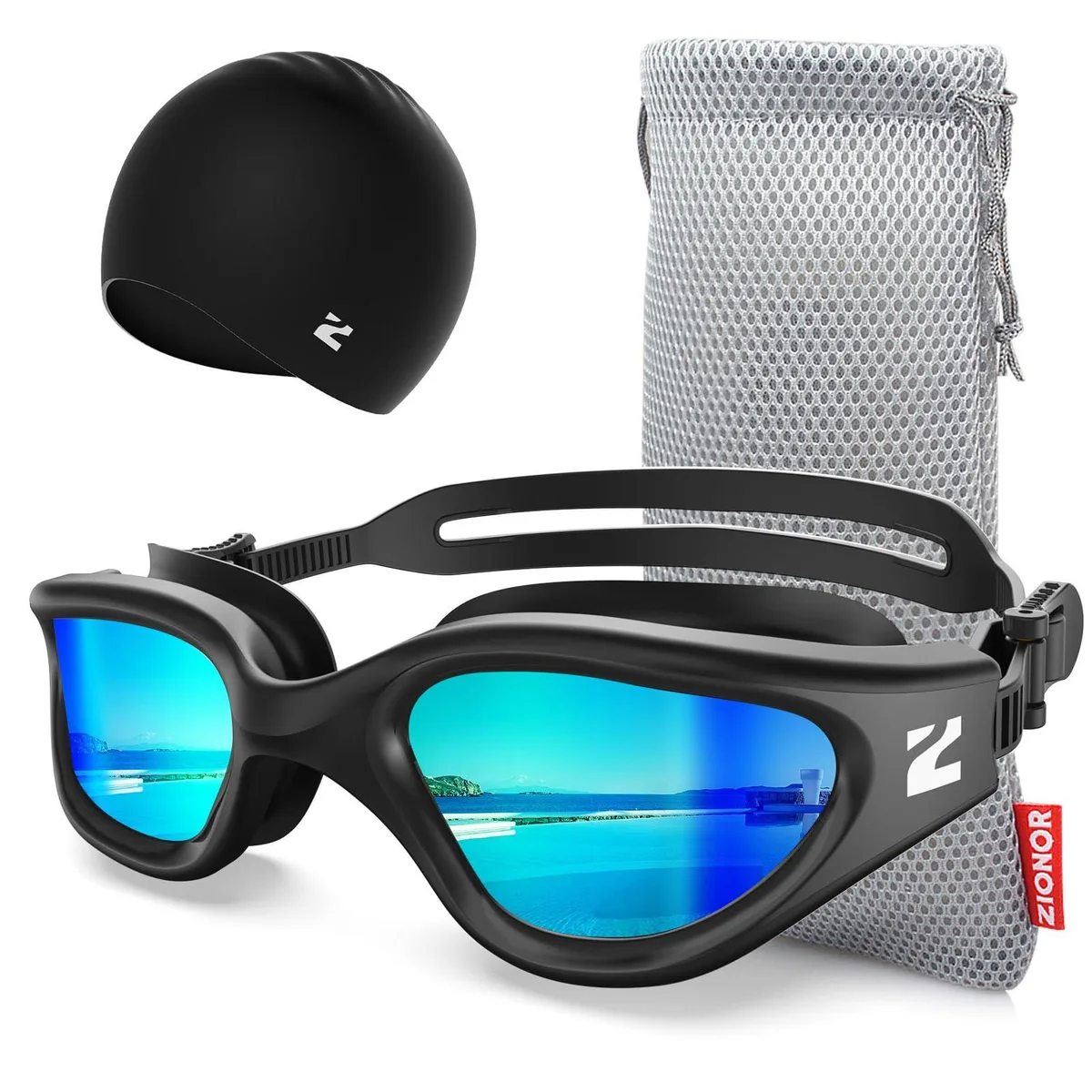  ZIONOR G1 Air Swim Goggles Blue with Swim Cap — product photo