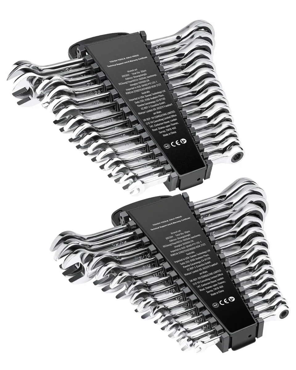 VEVOR VEVOR 30-Piece Ratcheting Wrench Set SAE 1/4"–1" Metric 8–24 mm 72-Tooth Cr-V Steel with Organizer Rack — product photo