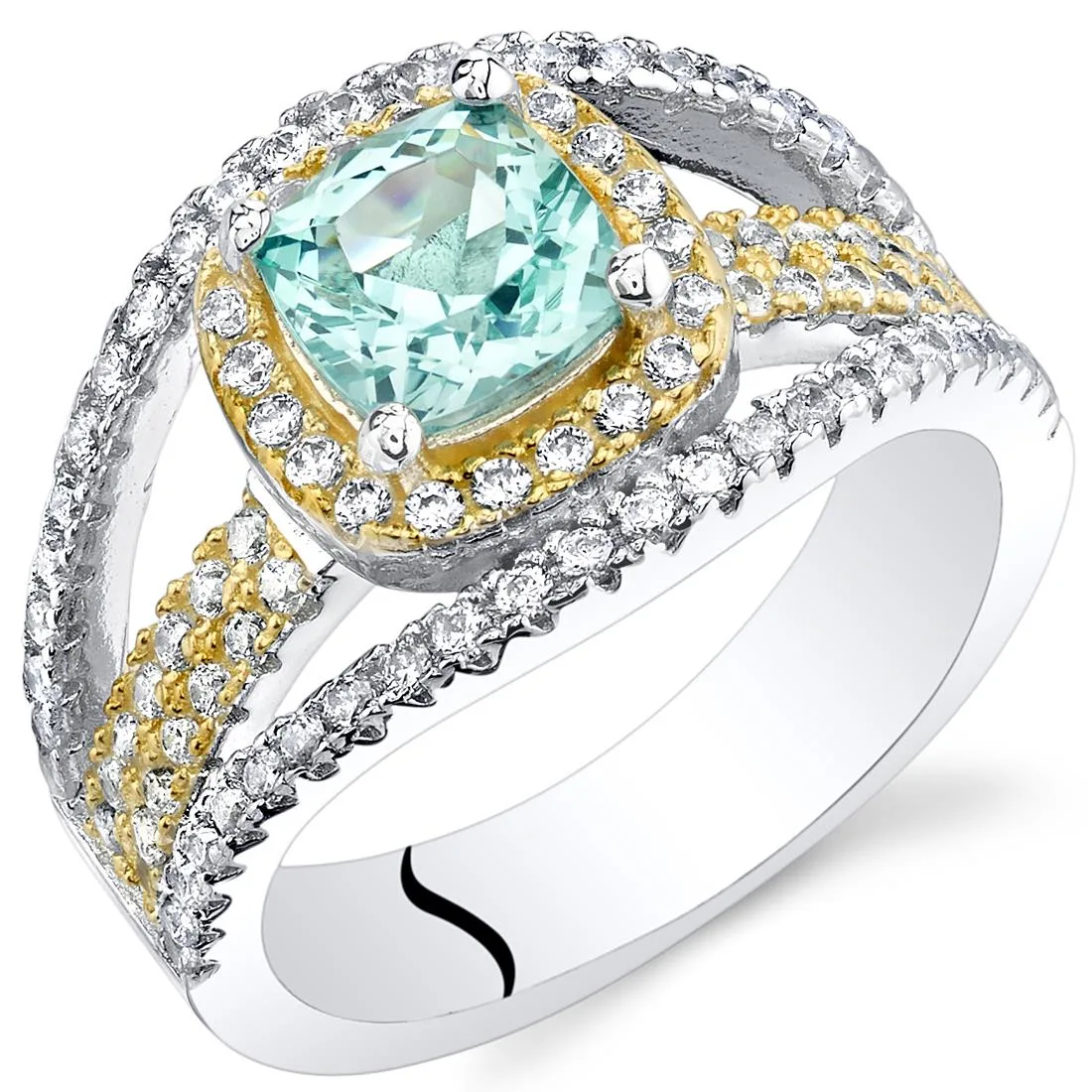 Oravo Oravo Simulated Paraiba Tourmaline Sterling Silver Cushion Pave Ring 925 2 Carats — product photo