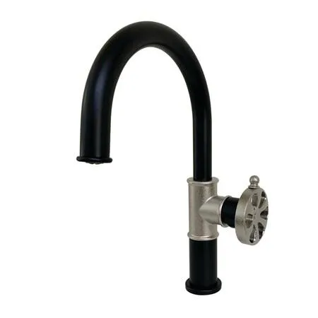 Single-handle bathroom faucet in matte black and polished nickel finish