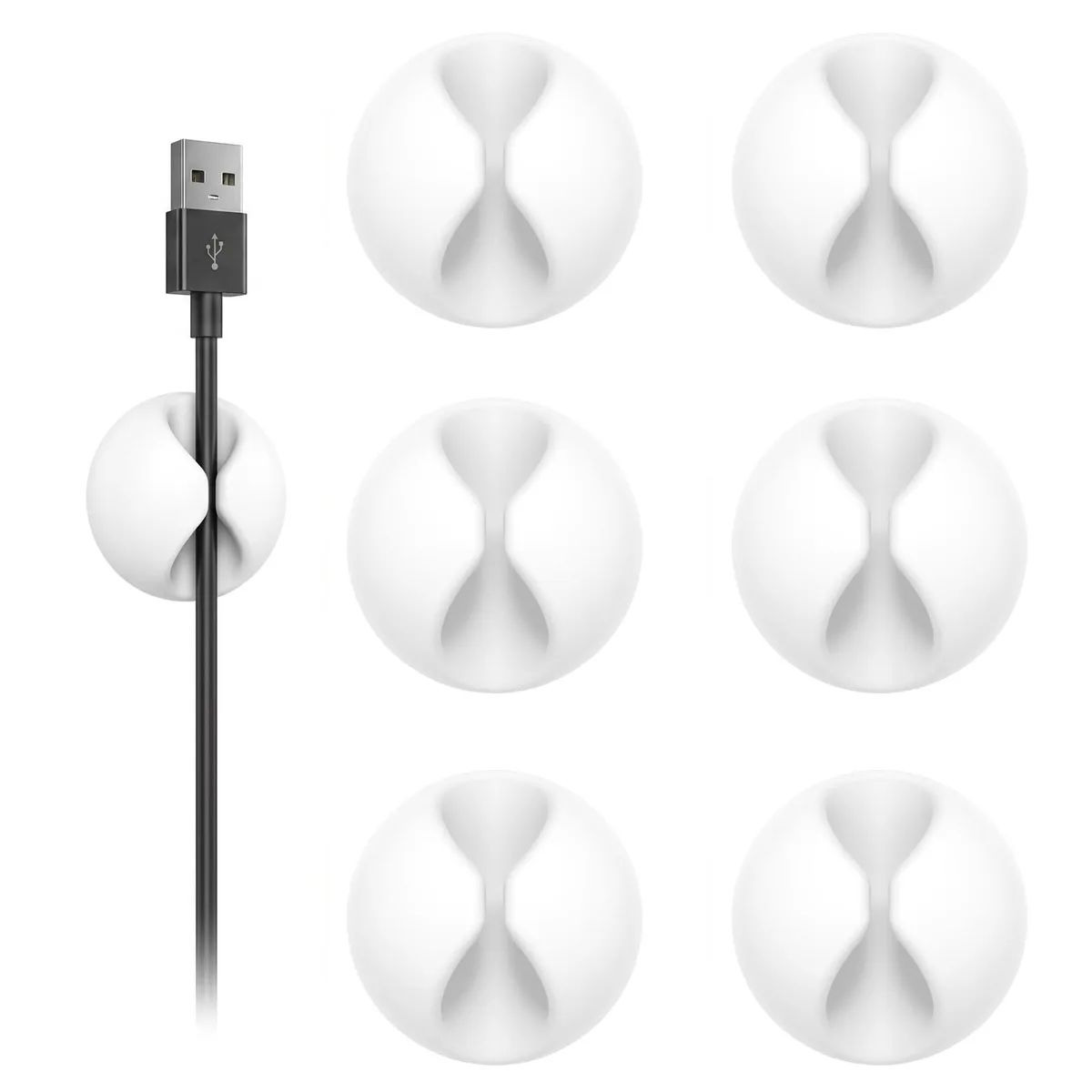  Shintop Self-Adhesive Cable Clips White Rubber 6pcs — product photo