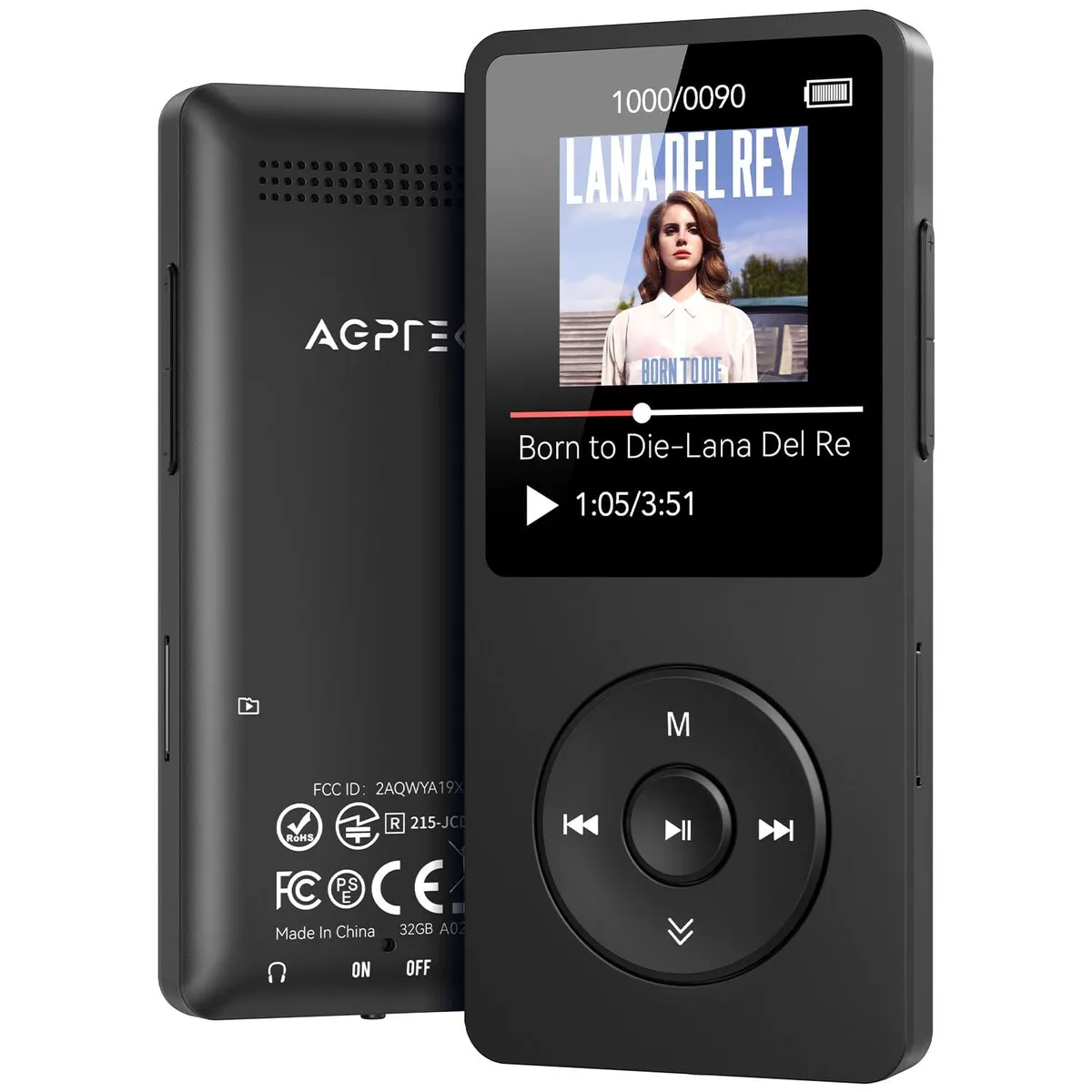  AGPTEK A02 32GB MP3 Player Bluetooth 5.3 1.8" Black — product photo