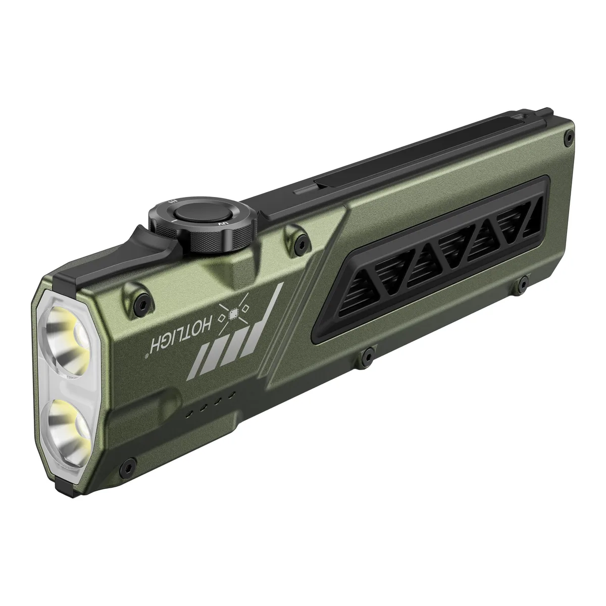 Compact aluminium flashlight, flat rectangular body, magnetic base, USB-C port, matte grey finish