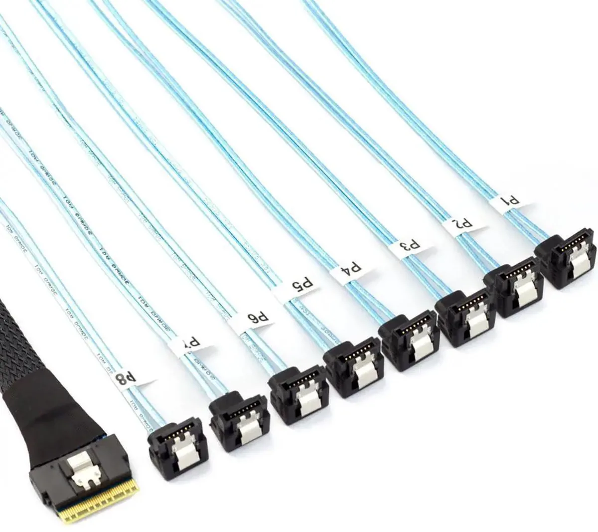 SMUGDESK SMUGDESK PCIe Slimline SAS SFF8654 8i to 8×90Degree SATA Fanout Cable .8m — product photo