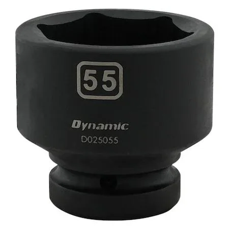 Black phosphate 1-inch drive 6-point socket, 55mm size, laser-etched markings