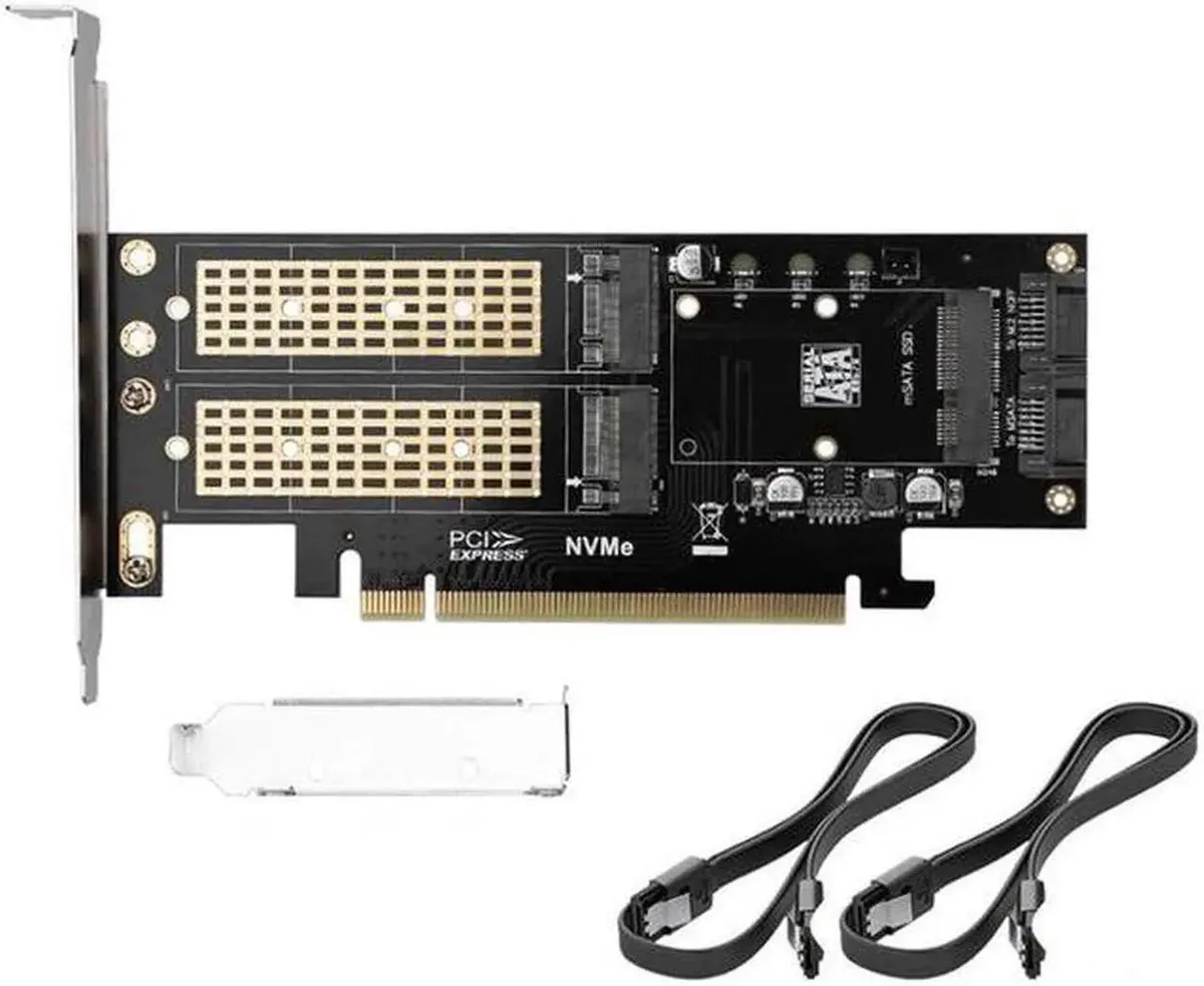 Vszerda Vszerda 3 in 1 NGFF mSATA SSD Adapter Card PCIe 16X SATA 6.0Gbps 2230-2280 Black — product photo