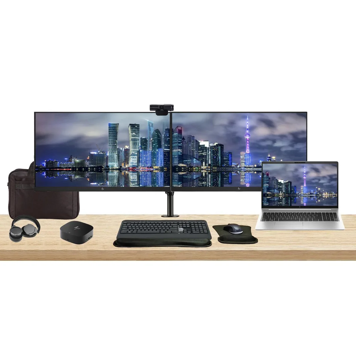 HP HP ProBook 450 G10 laptop i5-1335U 16GB 256GB SSD dual 27" monitors dock bundle — product photo