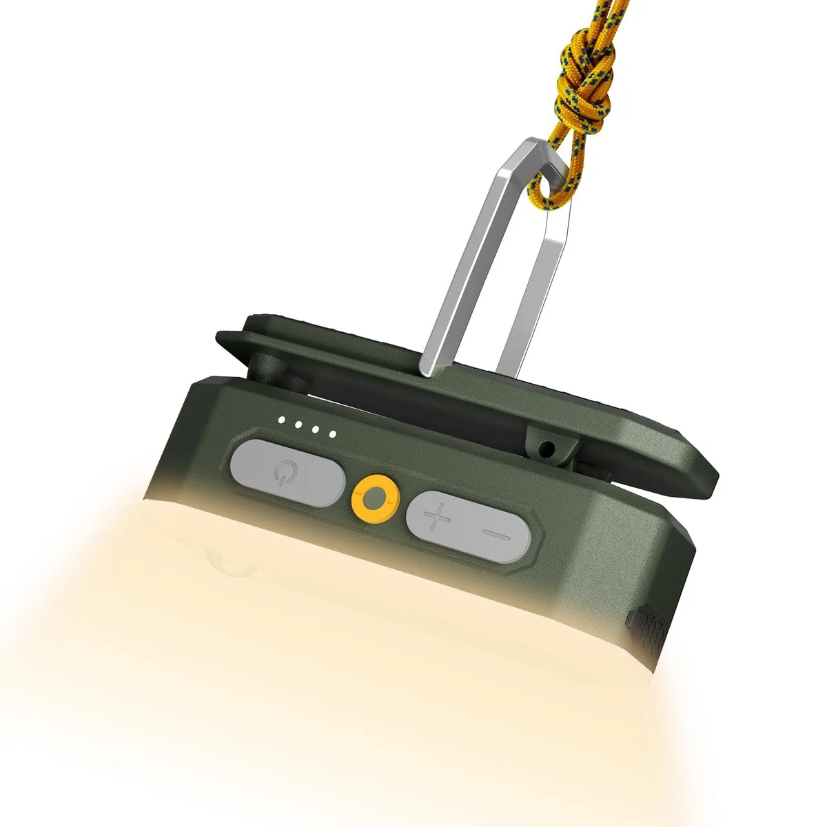 Compact dark-green area light with clip-on base, 4.1 by 1.5 by 2.0 inches