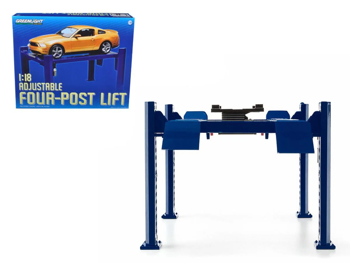 GREENLIGHT GREENLIGHT Adjustable Four Post Lift Blue 1/18 Scale — product photo